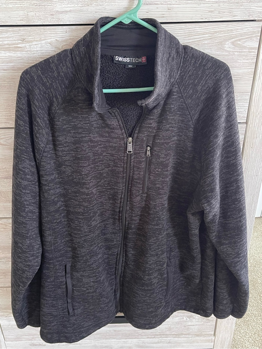 Swiss Tech Dark Gray Space Dye Full Zip Fleece Lined Sweater Jacket Mock Coat